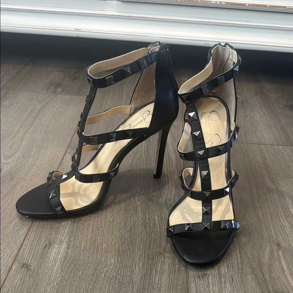 Jessica Simpson Black Studded High Heel Sandals size 9
